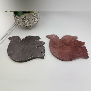 Hand Carved Stone Bird Trivets Folk Art Soapstone Hot Plates Set of 2